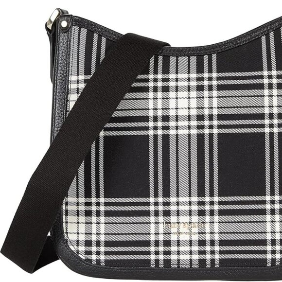 #126 NWT - Kate Spade New York Roulette Plaid Medium Messenger Black Multi - Picture 5 of 9